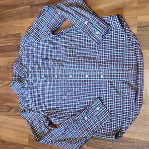 Ralph Lauren Polo Red Navy Classic Plaid Natural Stretch Button Down Shirt Large